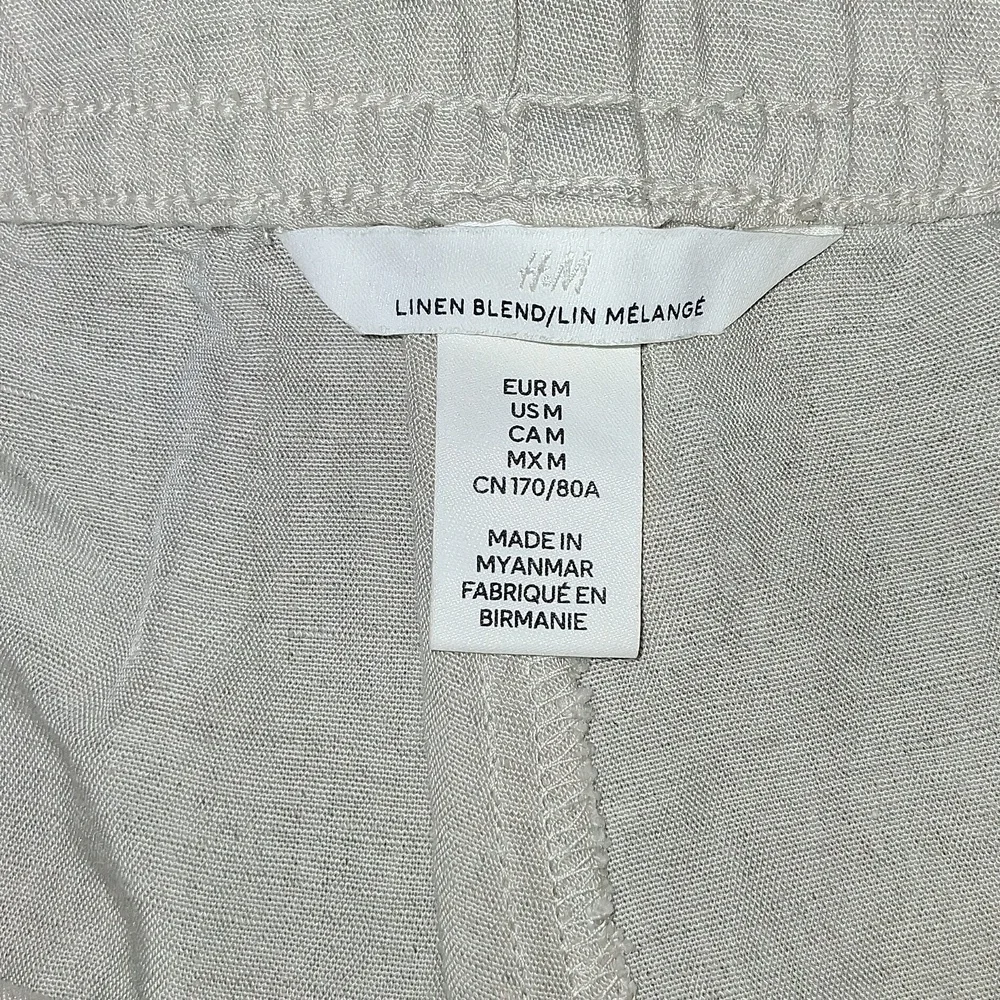 H & M Linen Blend Pull On Cream Drawstring Pants M